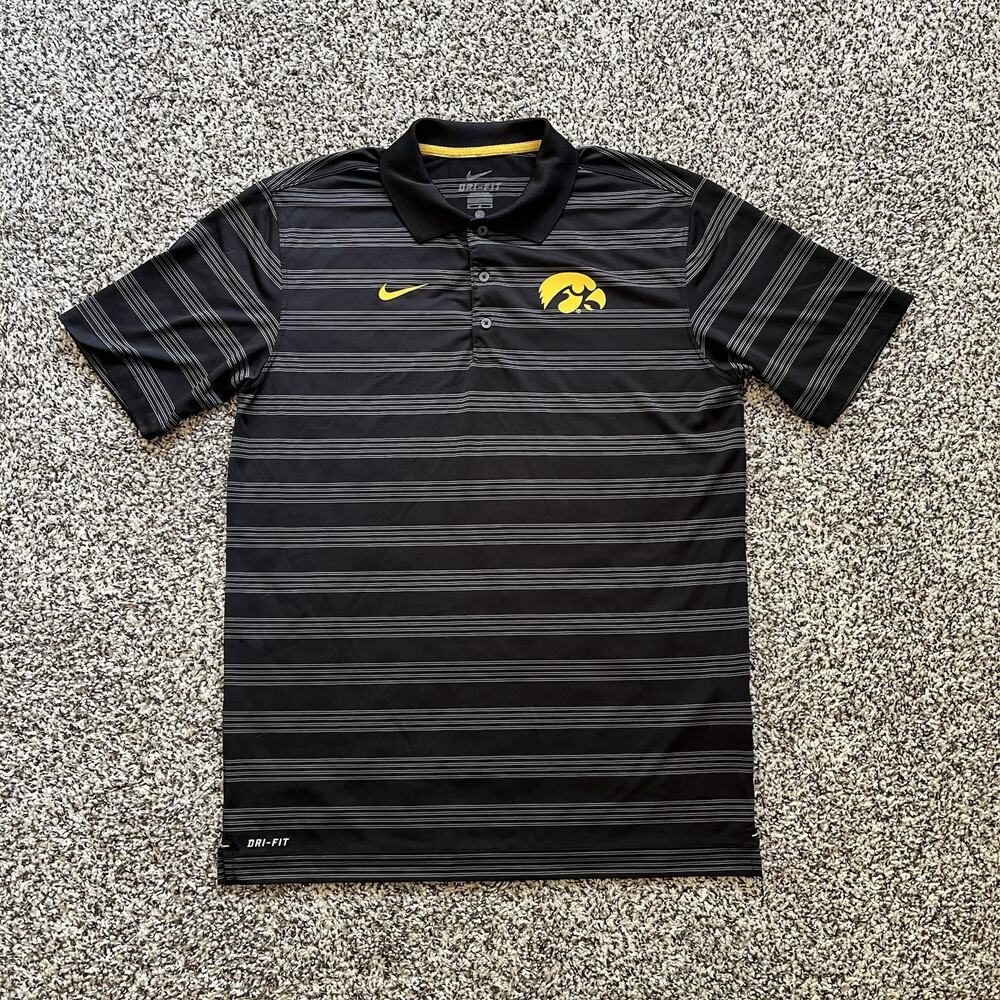Iowa Hawkeyes Nike Polo Shirt Mens Size M Black Yellow Dri Fit Performance Golf